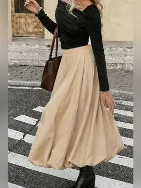 High-Waisted A-Line Midi Skirt